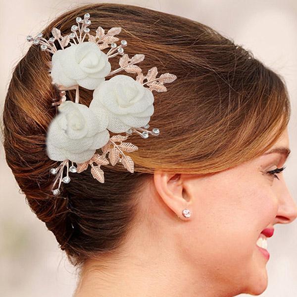 Apurva Pearls Leaf Design Rose Gold Hair Brooch - 1502014A