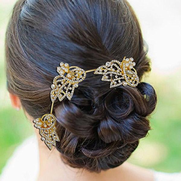 Apurva Pearls Austrian Stone Gold Plated Hair Brooch - 1502016A