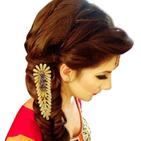 Apurva Pearl Leaf Design Gold Plated Hair Brooch - 1502021B