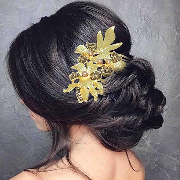 Apurva Pearls Stone Gold Plated Hair Brooch - 1502025C