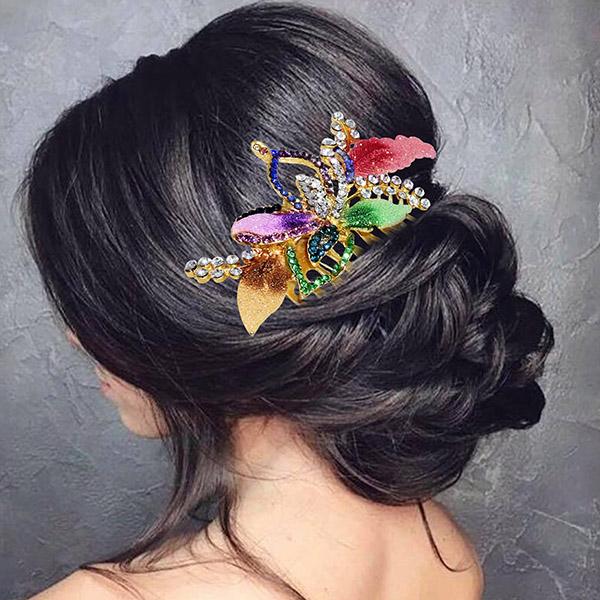 Apurva Pearls Stone Floral Design Gold Plated Hair Brooch - 1502038