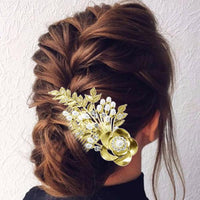 Apurva Pearls Gold Plated Stone Pearl Floral Hair Brooch - 1502055B