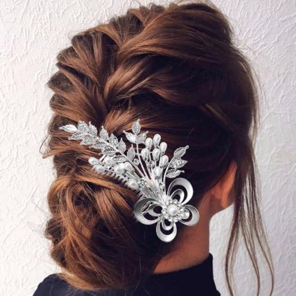 Apurva Pearls Stone Pearl Rhodium Plated Butterfly Hair Brooch - 1502058A