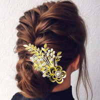 Apurva Pearls Gold Plated Stone Pearl Floral Hair Brooch - 1502059B