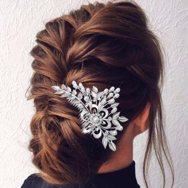 Apurva Pearls Rhodium Plated Stone Pearl Floral Hair Brooch - 1502060A