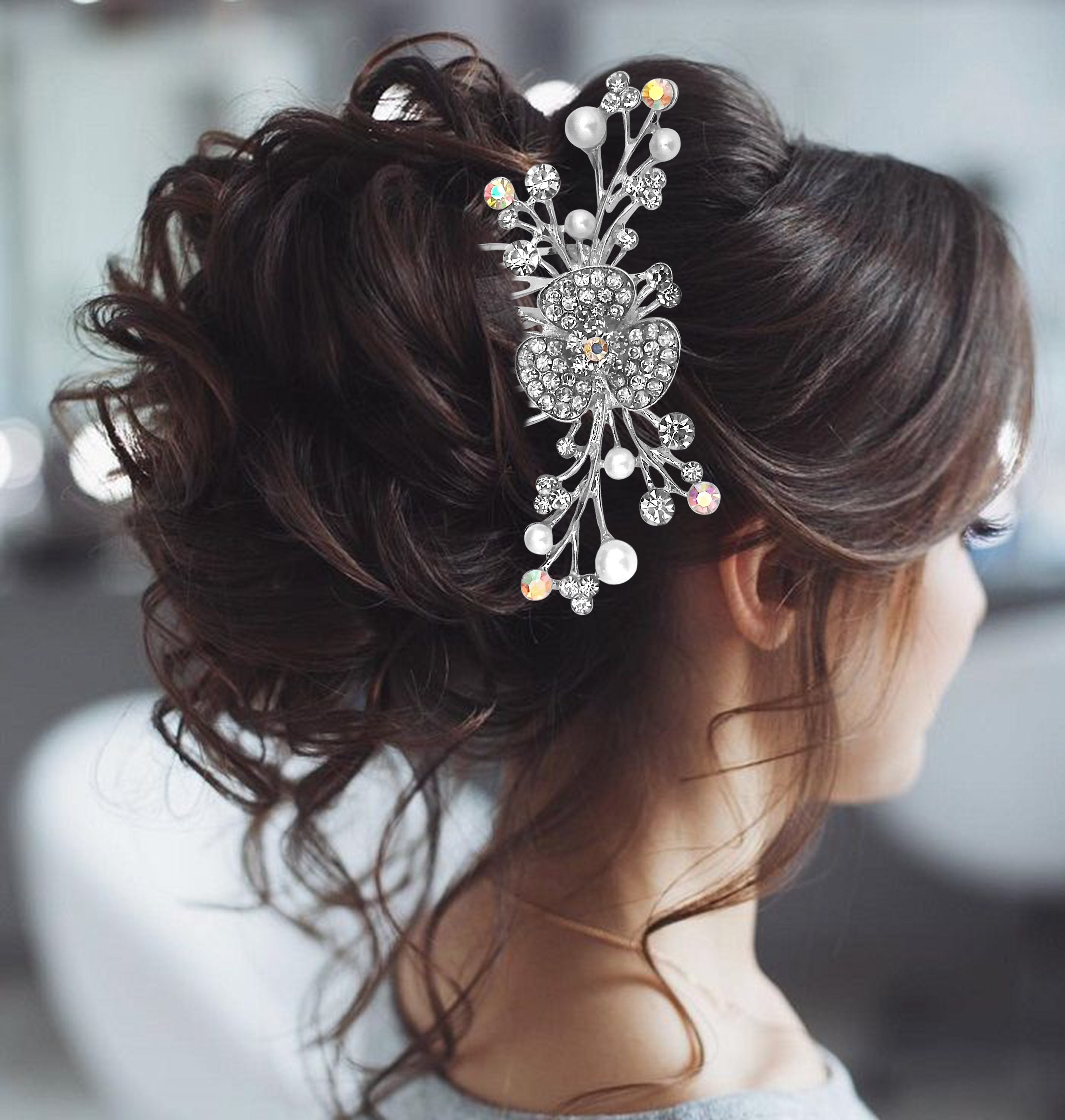 Apurva Pearls Silver Plated Austrian Stone Pearl Hair Brooch - 1502065A