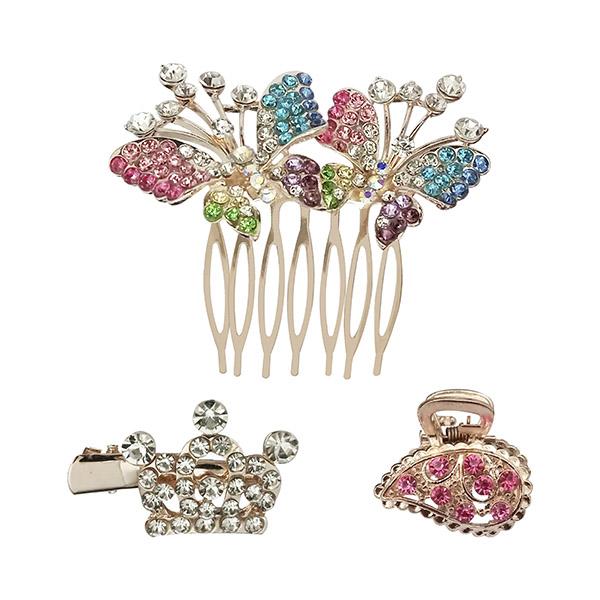 Apurva Pearls Multi Austrian Stone Gold Plated Hair Brooch - 1502069B