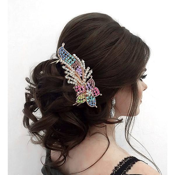 Apurva Pearls Multi Austrian Stone Gold Plated Hair Brooch - 1502070B