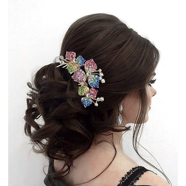 Apurva Pearls Multi Austrian Stone Gold Plated Hair Brooch - 1502074B
