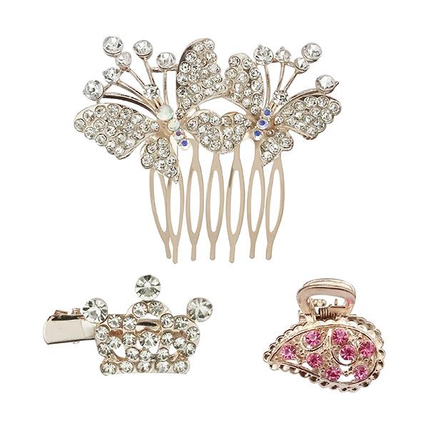 Apurva Pearls Austrian Stone Gold Plated  Hair Brooch With Clip - 1502080A