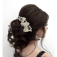 Apurva Pearls White Austrian Stone Gold Plated Buterfly Hair Brooch - 1502081A