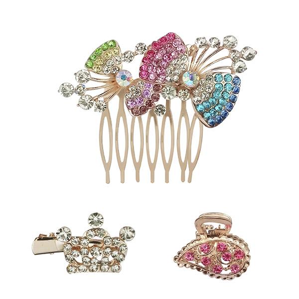 Apurva Pearls Austrian Stone Gold Plated  Buterfly Hair Brooch With Clip - 1502081B