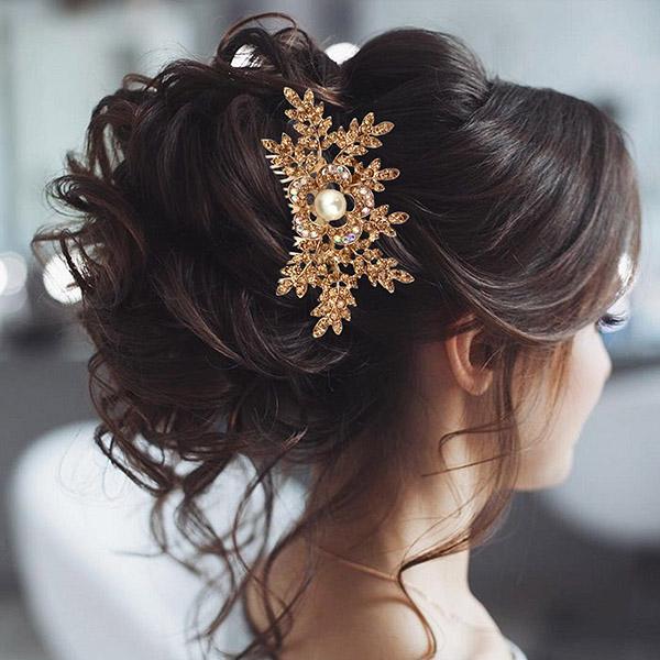 Apurva Pearls Brown Austrian Stone Gold Plated Hair Brooch - 1502211C