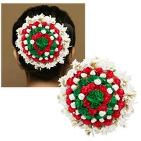 Apurva Pearls Red And Green Floral Design Hair Brooch - 1502233C