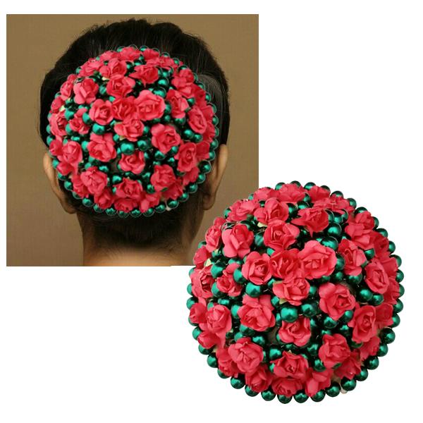 Apurva Pearls Red Floral Green Beads Hair Brooch - 1502239A