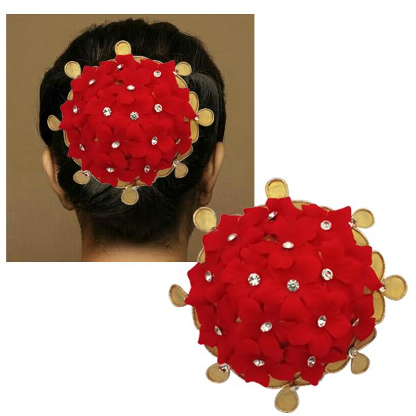 Apurva Pearls Red Floral Austrian Stone Hair Brooch - 1502240C