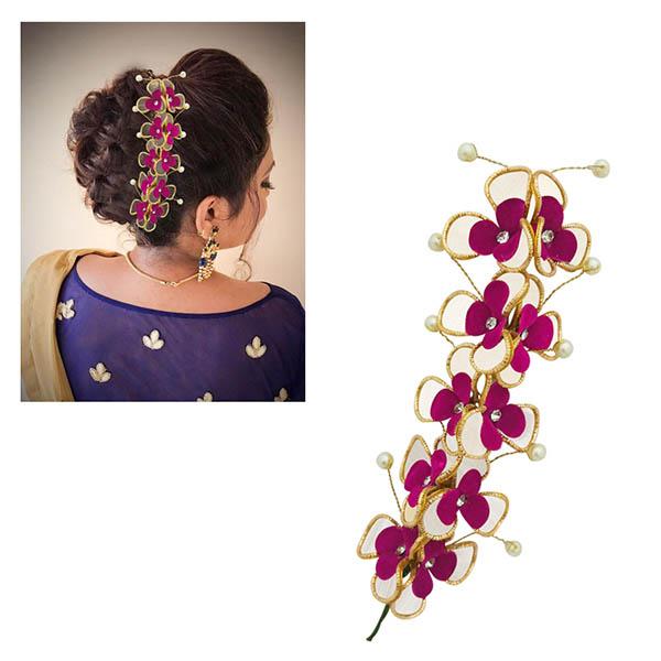 Apurva Pearls Pink Floral Design Hair Brooch - 1502243B