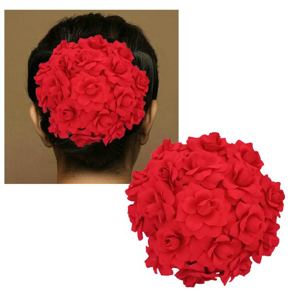 Apurva Pearls Red Floral Hair Brooch - 1502244