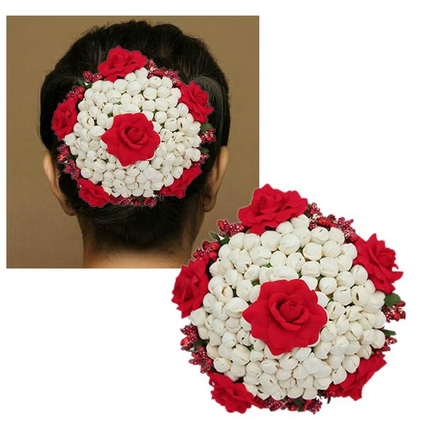 Apurva Pearls Red And White Floral Design Hair Brooch - 1502246