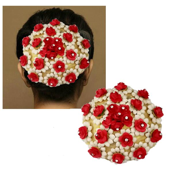 Apurva Pearls Austrian Stone Red Floral Hair Brooch - 1502247A
