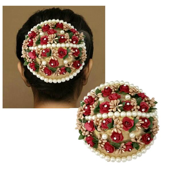Apurva Pearls White Pearl Multi Floral Hair Brooch - 1502251C