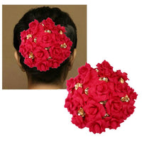 Apurva Pearls Red And Golden Floral Hair Brooch - 1502256B