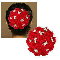 Apurva Pearls Red And White Floral Hair Brooch - 1502257A