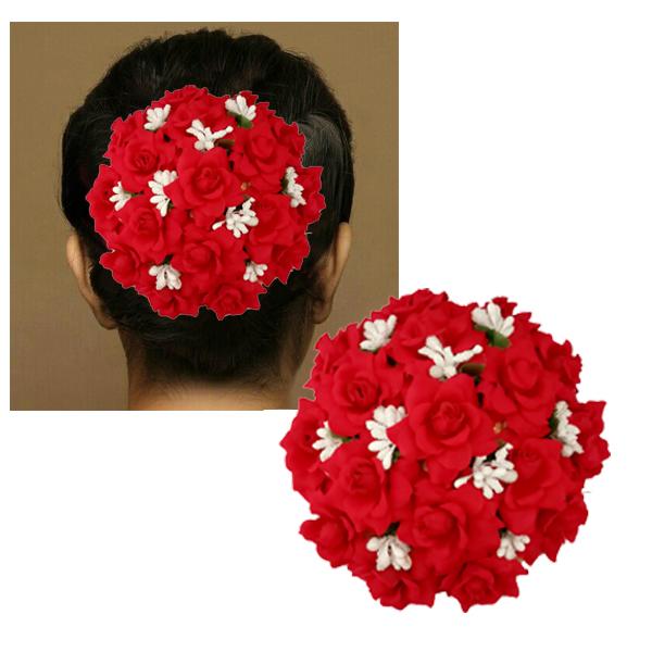 Apurva Pearls Red And White Floral Hair Brooch - 1502257A