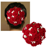 Apurva Pearls Red And White Floral Hair Brooch - 1502257B