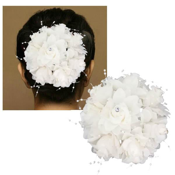 Apurva Pearls Austrian Stone White Floral Hair Brooch - 1502264C