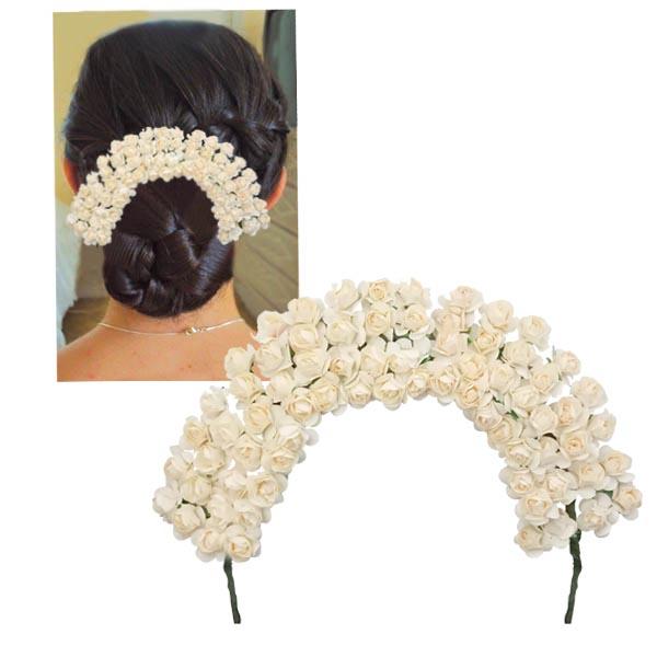 Apurva Pearl White Floral Design Hair Brooch - 1502267B