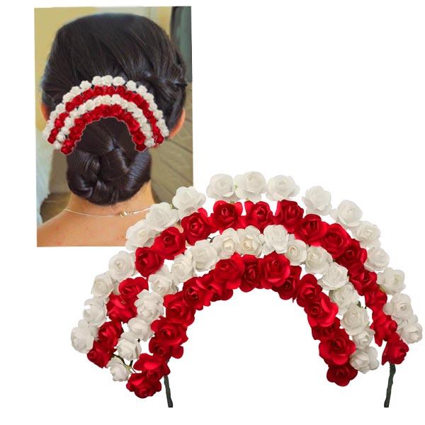 Apurva Pearl Red Floral Design Hair Brooch - 1502267D
