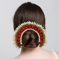 Apurva Pearls Red Floral Hair Brooch - 1502279