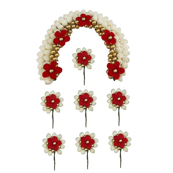 Apurva Pearls Red Floral Hair Brooch - 1502284