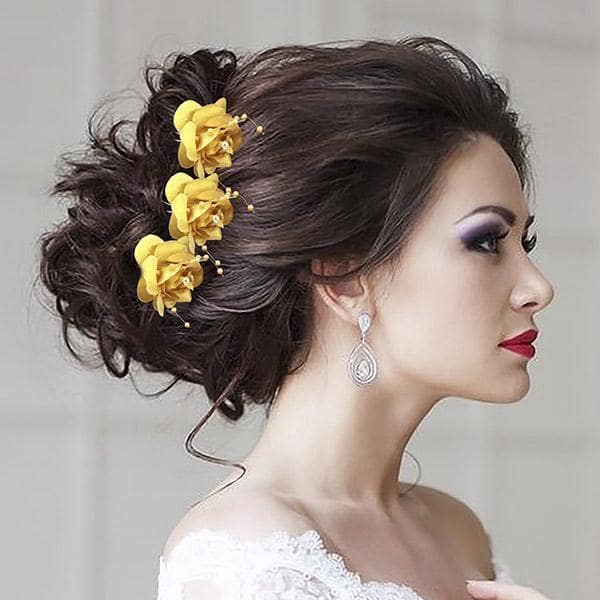 Tip Top Fashions Yellow Floral Hair Brooch - 1502286