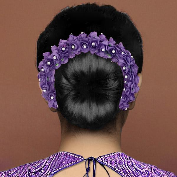 Tip Top Fashions Austrian Stone Purple Floral Hair Brooch - 1502299I