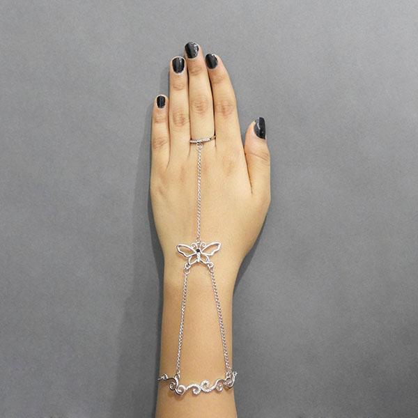 Apurva Pearls Butterfly Shape Rhodium Plated Hand Harness - 1502307B