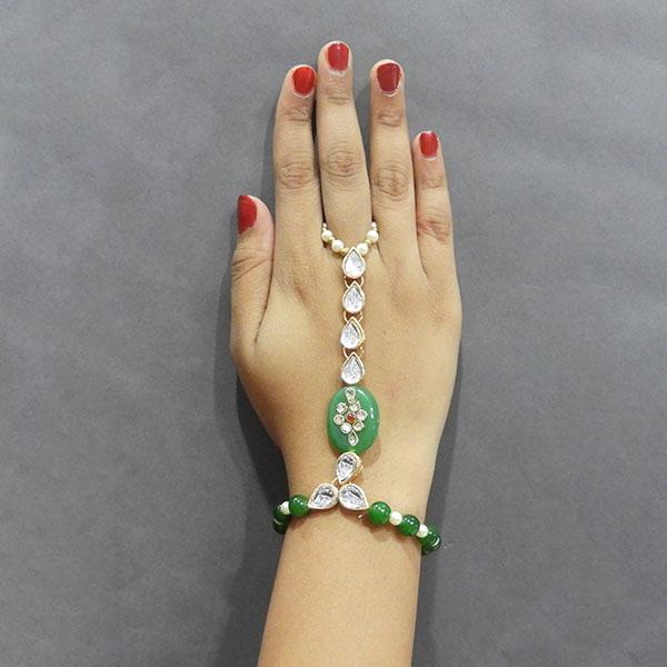 Tip Top Fashions White Kundan Stone Gold Plated Hand Harness - 1502326H