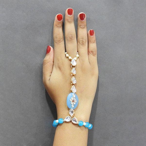 Tip Top Fashions White Kundan Stone Gold Plated Hand Harness - 1502326L