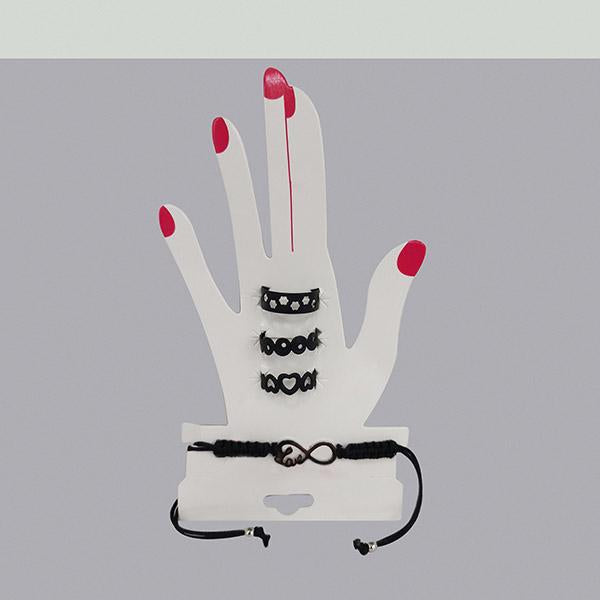 Urthn Black Finger Ring With Bracelet - 1502329