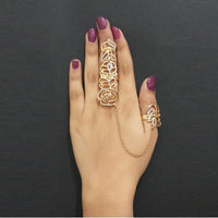 Urthn Austrian Stone Floral Design Double Finger Ring - 1502375A