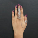Urthn Stone Silver Plated Floral Design Double Finger Ring - 1502375B