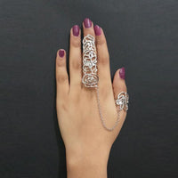 Urthn Stone Silver Plated Floral Design Double Finger Ring - 1502375B