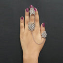 Urthn Silver Plated Austrian Stone Double Finger Ring - 1502378B