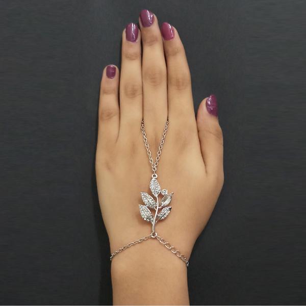 Urthn Austrian Stone Leaf Design Silver Plated Hand Harness - 1502381A