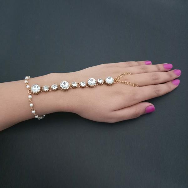 Apurva Pearls Gold Plated Glass Stone Chain Hand Harness - 1502439