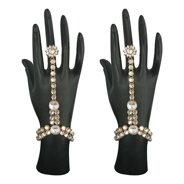 Kriaa White Kundan Austrian Stone Hand Harness - 1502445