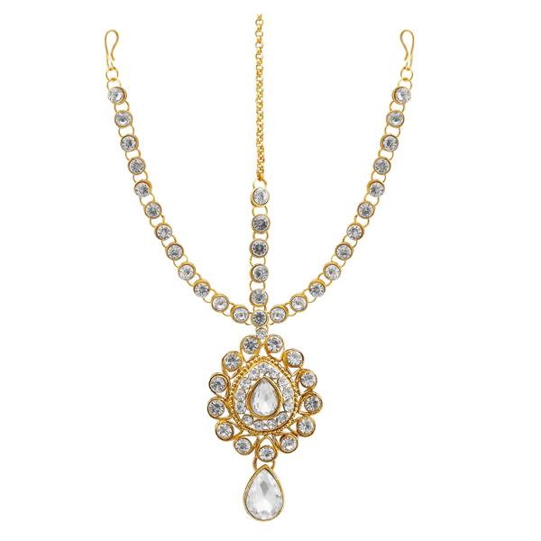 Soha Fashion White Austrian Stone Gold Plated Maang Tikka - 1502506A