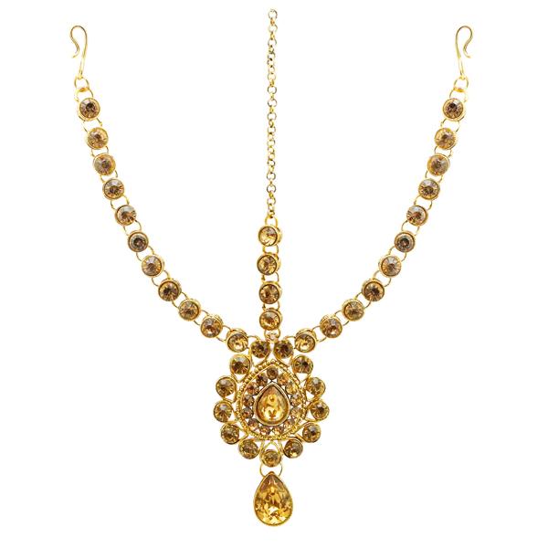 Soha Fashion Brown Austrian Stone Gold Plated Maang Tikka - 1502506B