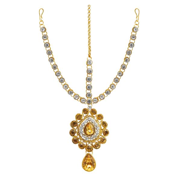 Soha Fashion White Austrian Stone Gold Plated Maang Tikka - 1502506C